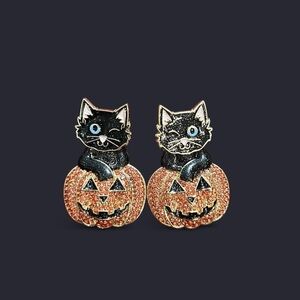 Black Cat Pumpkin Earrings